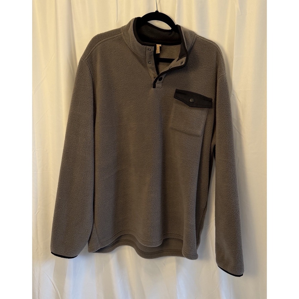 Telluride Mens 2XL Pullover Long Sleeve 1/4 Snap Gray Sweater Front Pocket